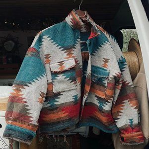 Rust & Teal Aztec Printed Jacket
